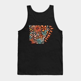 Arkansas State Design | Artist Designed Illustration Featuring Arkansas State Outline Filled With Retro Flowers with Retro Hand-Lettering Tank Top